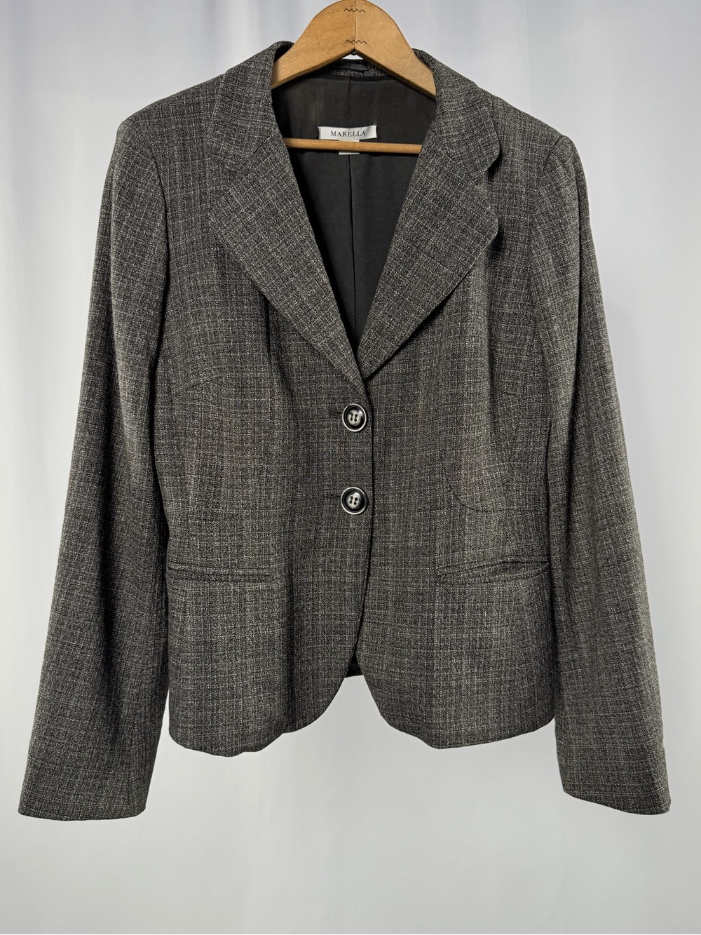 Marella Virgin Wool Blend Made in Italy 2 Button Blazer in Brown Gray Size 12